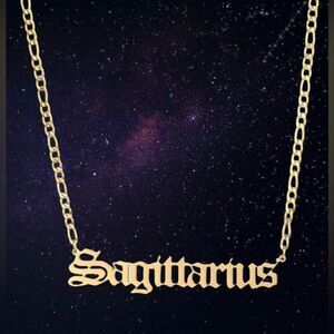 ⭐️Sagittarius Zodiac Nameplate 14k Gold Plated Figaro necklace🌙